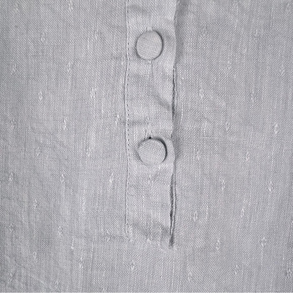 Zara Prairie Cottagecore Linen Crocheted Lace Trim Long Sleeve Blue Top Blouse M - Picture 7 of 14